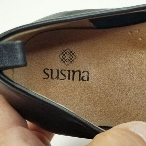 Susina Size 7 Womens Black Leather Slip on Pointed Toe Block Heel Casual Loafers - Picture 5 of 12